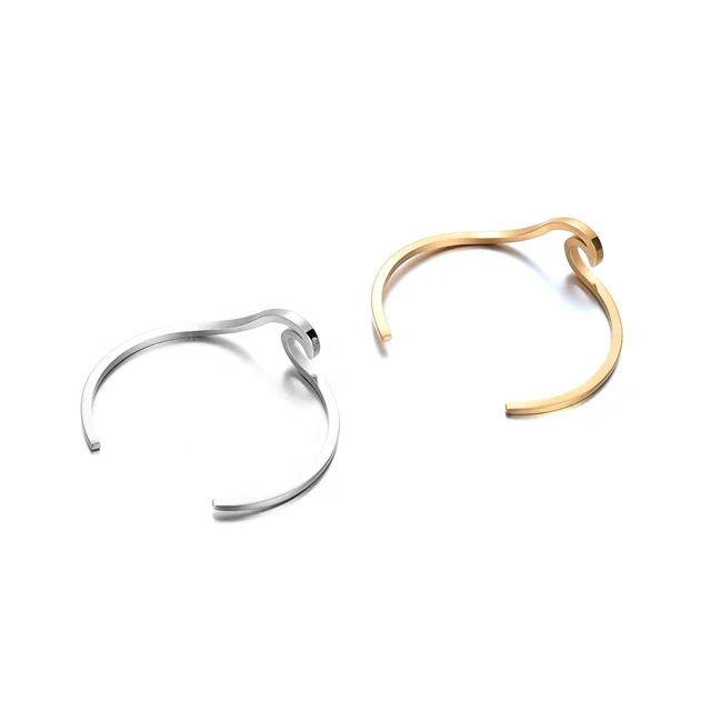 Yiwu Aceon Stainless Steel Custom Laser Cut Creative Shape Narrow Thick Bangle Sea Element Famous Movie Sea Wave Cuff Bangle