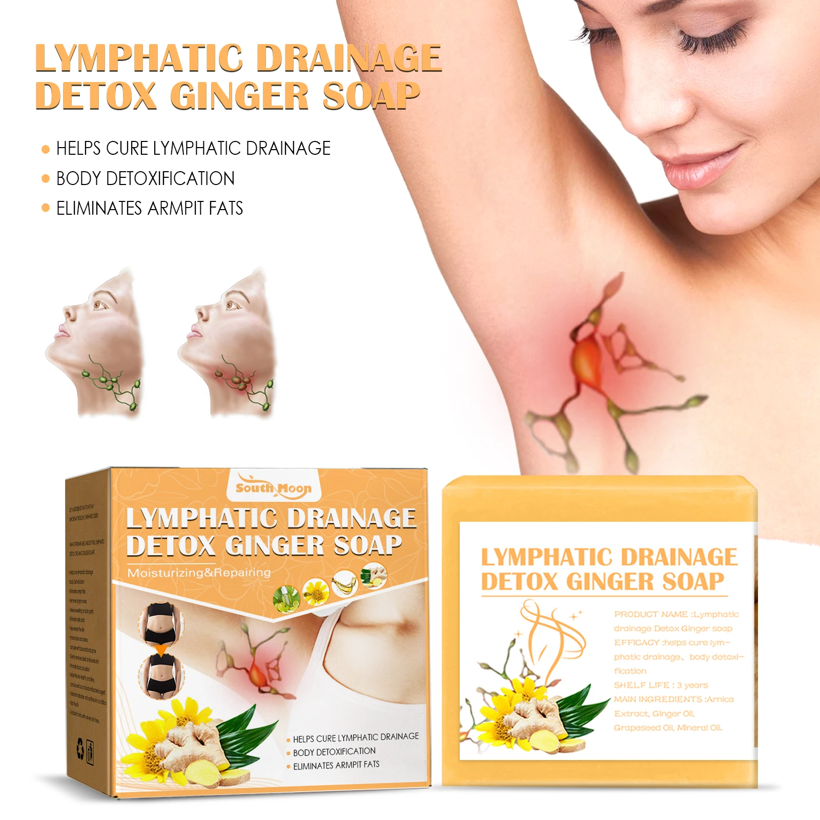 Private Logo Handmade Ginger Soap Weight Loss Lymphatic Detox Organic Turmeric Ginger Soap Bar