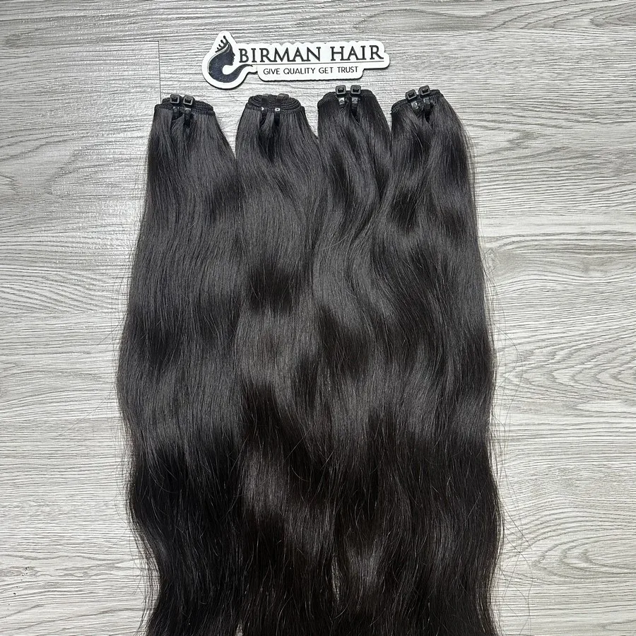 Custom Cuticle Aligned Virgin Russian Hair Extensions Silky Straight Wave Style Machine Double Weft Genius Weft Raw Material