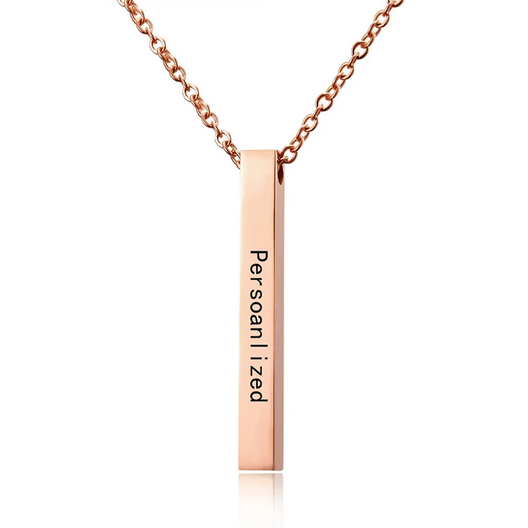 Custom Personalised Message Name 18k Gold Necklace Fashion Stainless Steel T Thin Blank Vertical Bar Pendant Chain Necklace