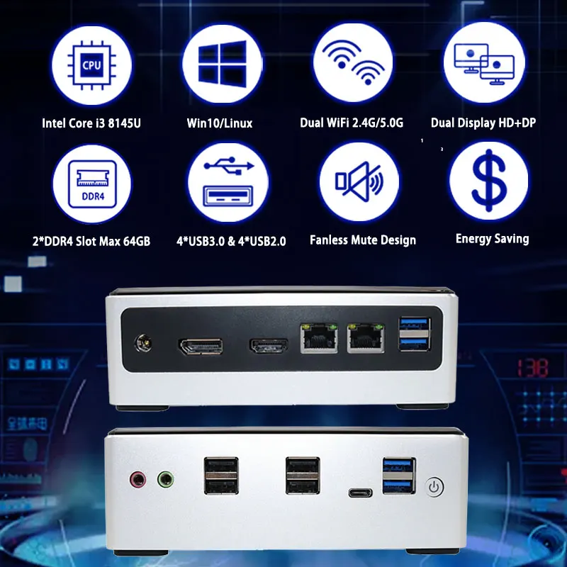 Высококачественный Windows 10 Intel Core i3 8145U Intel UHD Graphics 620 мини-ПК для офиса
