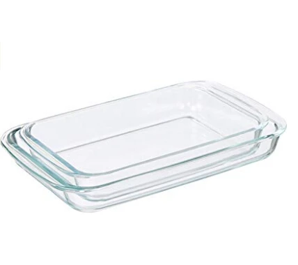 New Arrival Kitchen Glass Baking Dish Rectangle 2 Pieces Glass Tray  Glass Storage Food Container