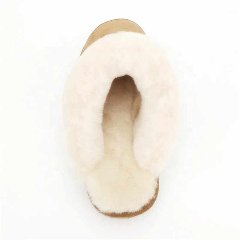 HQS-WS009 Customized classic leather slippers premium quality winter genuine sheepskin slippers for women