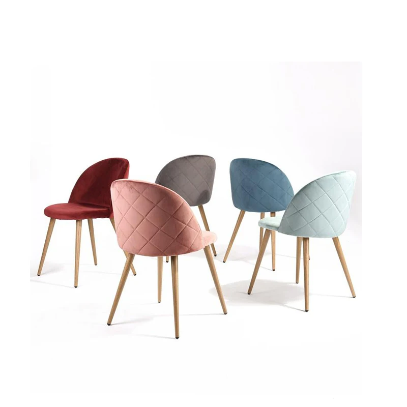Modern blue Velvet wooden effect transfer dining chair with metal legs