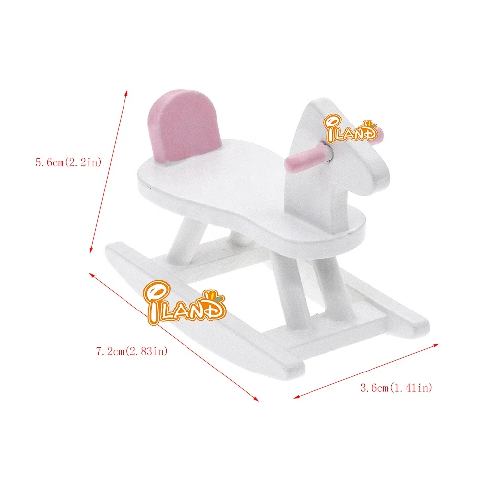 ILAND 1/12 Scale Dollhouse Furniture Miniature Accessories Baby Crib Nursery Doll House Bed Closet Rocking Chair Hobbyhorse