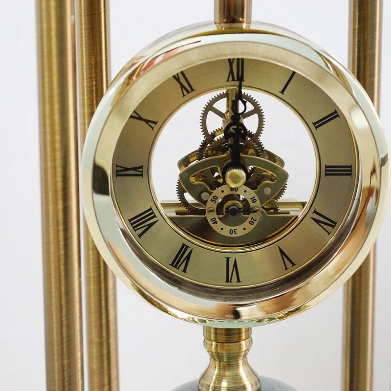 European style vintage premium desk clock metal Table Desk Clock table clock and candle holder set for home office decorative