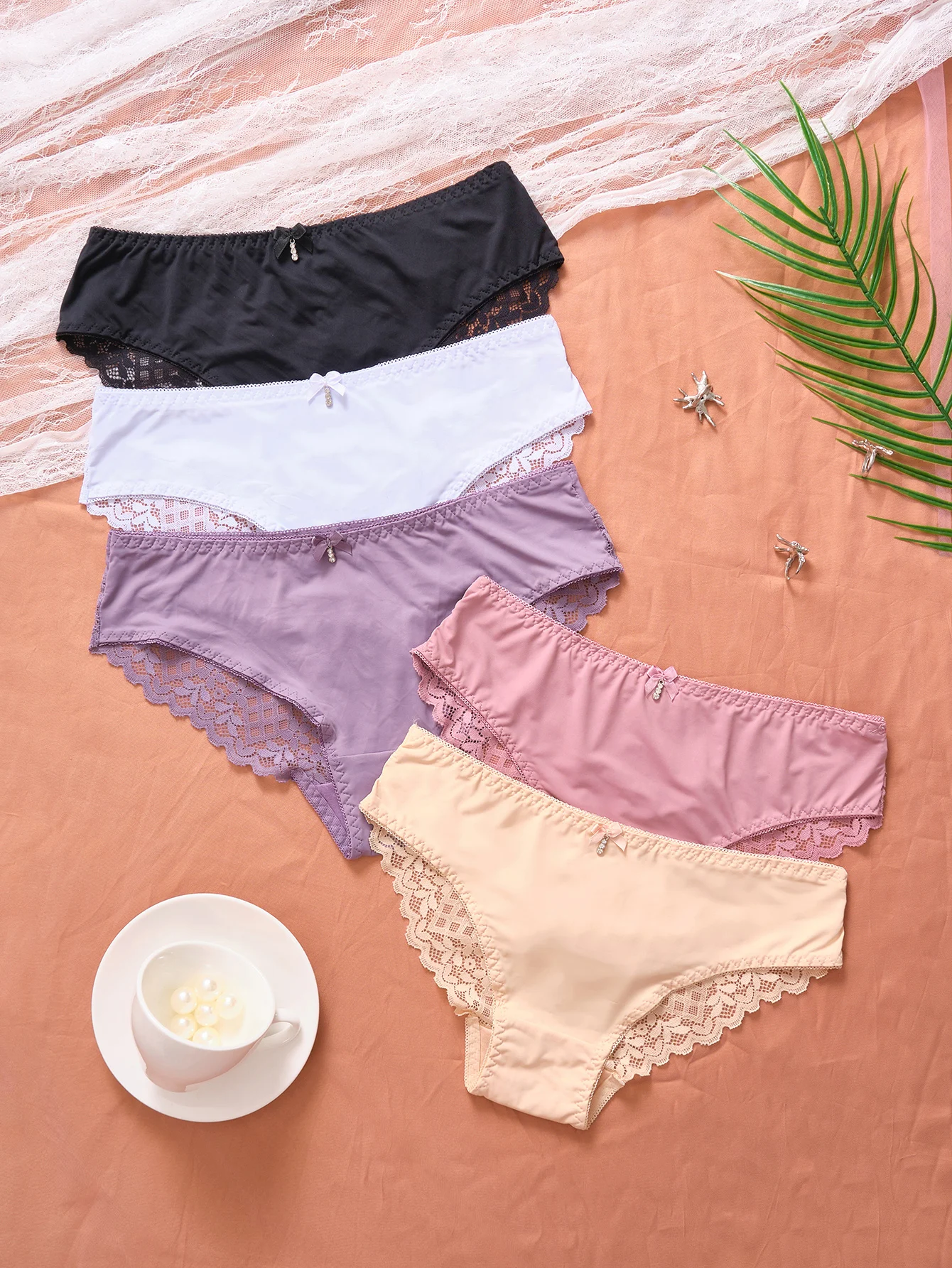 6017 Wholesale 5 Pack Lace Thong Panties Sexy Cotton Blend Underpants Briefs Lace Hollow Out Bikini Lingerie Thong