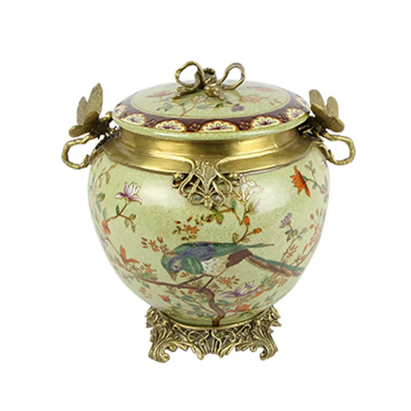 Blue and white porcelain American Hand Painted Ceramic Vase Storage Tank With Copper