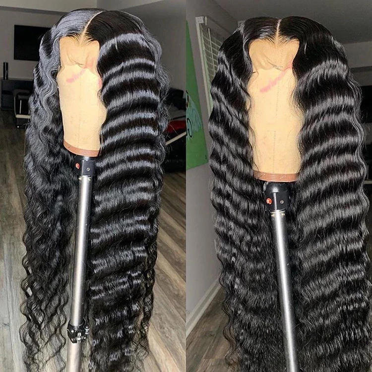  Wholesale Loose Deep Wave Natural Black Transparent Lace Wigs 100% 360 Human Hair Frontal For