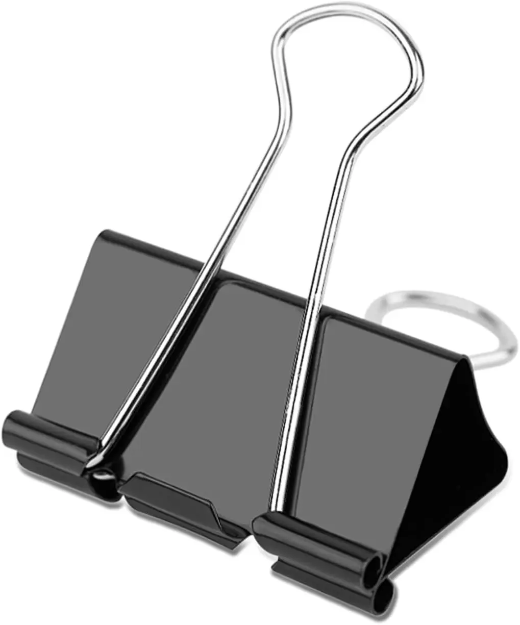 High Quality 41MM Nickel Black Metal Binder Clip Foldable Paper Clip for Stationery Use,12 Sizes in One Pack