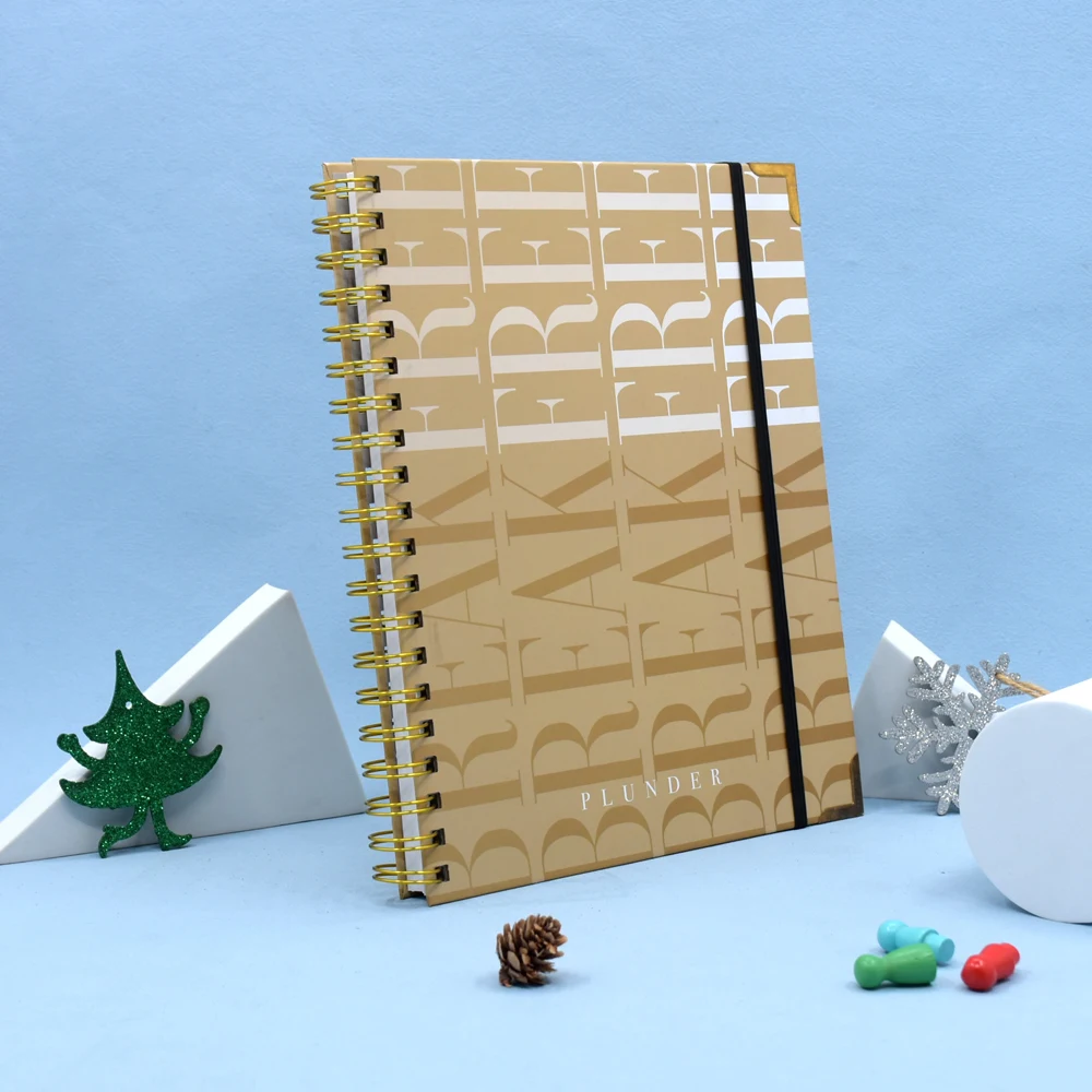 New design custom logo notebook Golden foiled  diary planner  binder  hardcover pocket a5 a4 spiral notebook factory