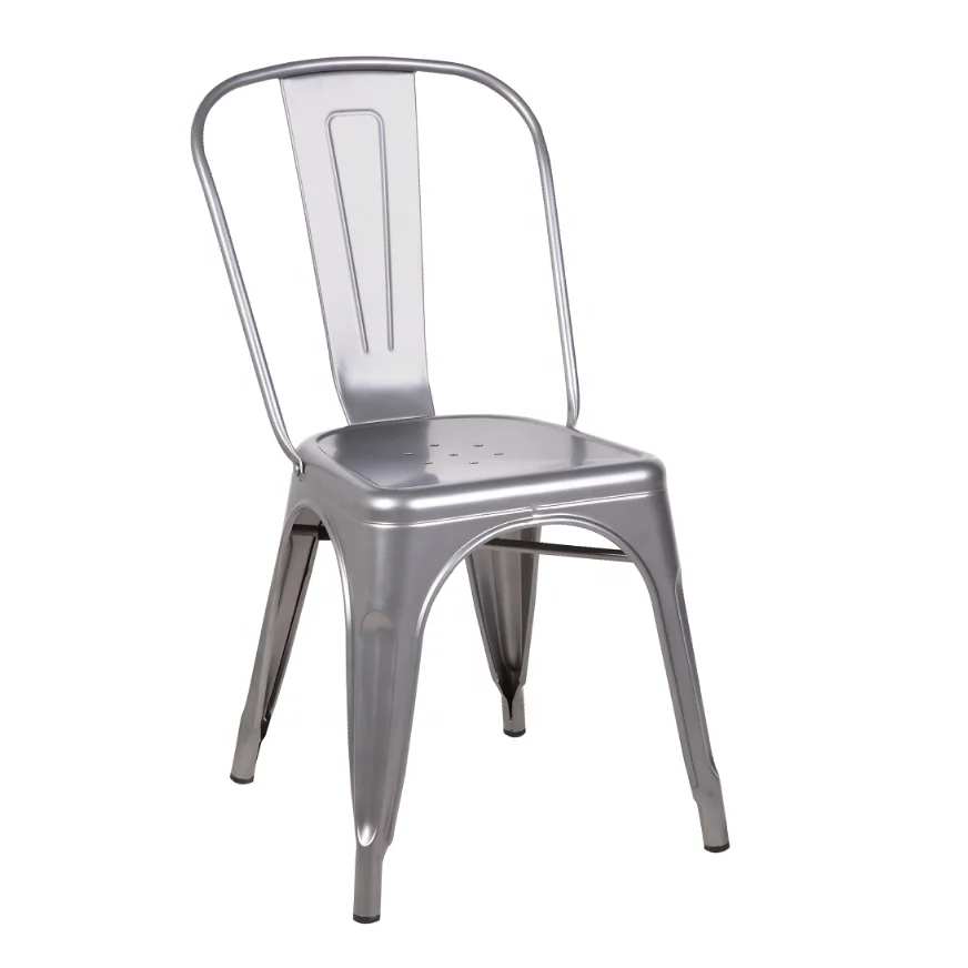 Silver color Easy Assemble Antique Iron Tolixs Stackable Restaurant Metal Dinning Chair