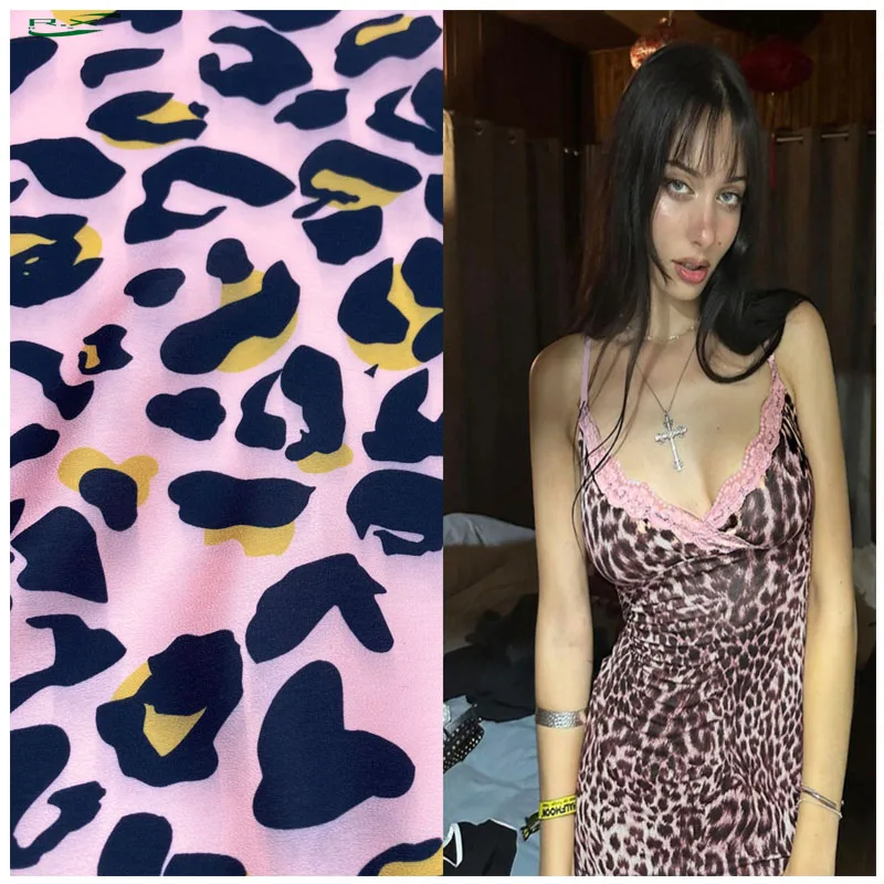 Custom wholesale High quality polyester luxury leopard digital print matte satin fabric for dress