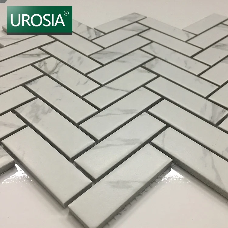 Carrara White Herringbone Travertine Foshan Mosaic On Mesh For Sale Mini-herringbone White Mosaic Tile For Wall
