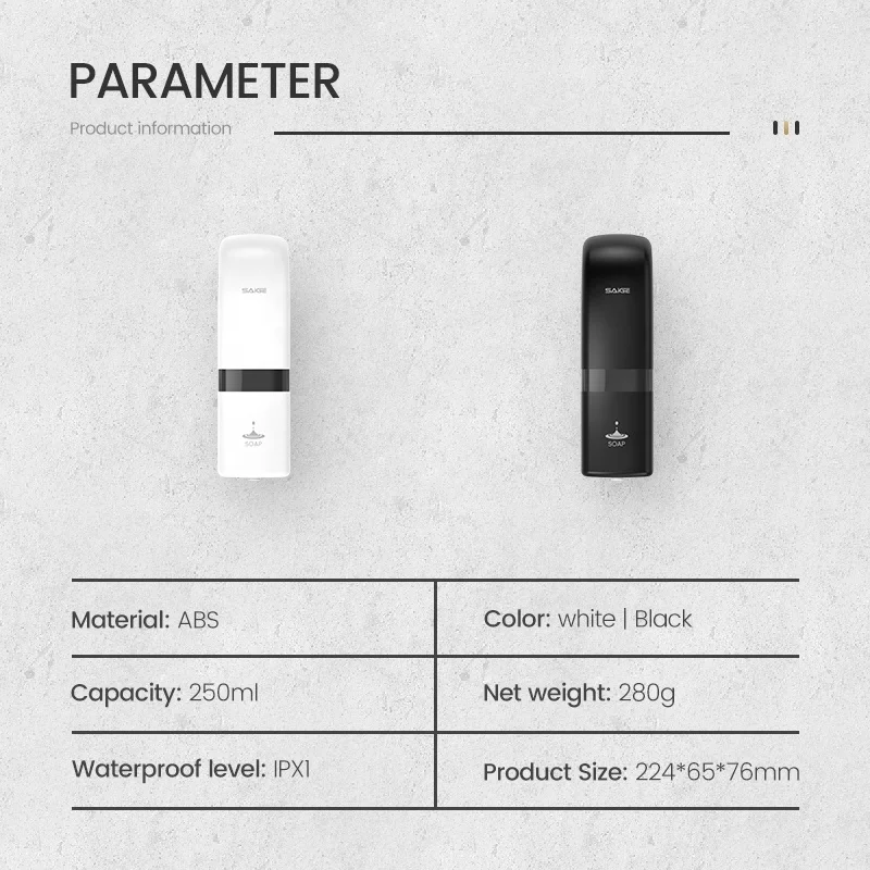 Factory Wholesale Price Modern Design 200 ml ABS Wall Mounted Hand Soap Dispenser for Toilet