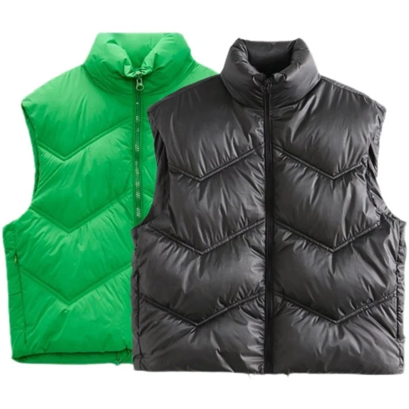 Women Outdoor Padded Vest Fashionable Ladies Lightweight Sleeveless Zip Stand Collar Quilted Gilet Jackets