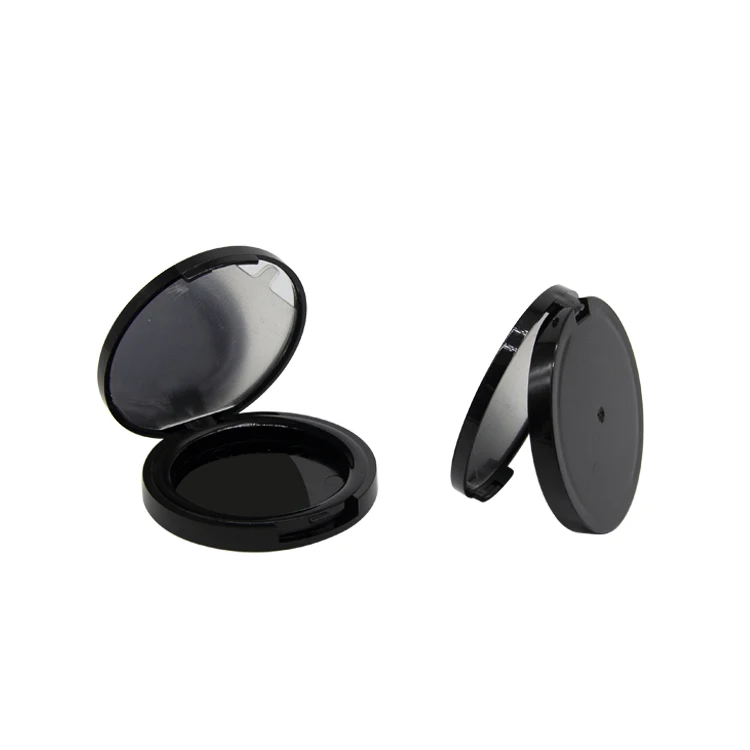 Compact Opening Black Pressed 6g Powder Case Blush Powder Container With Mirror