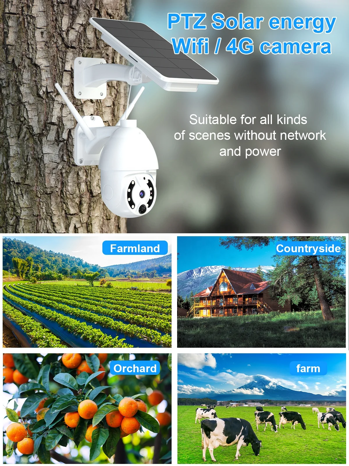 WiFi Wireless solar power camera 4G sim Card Slot CCTV Security IP Camera Outdoor wifi cctv camera