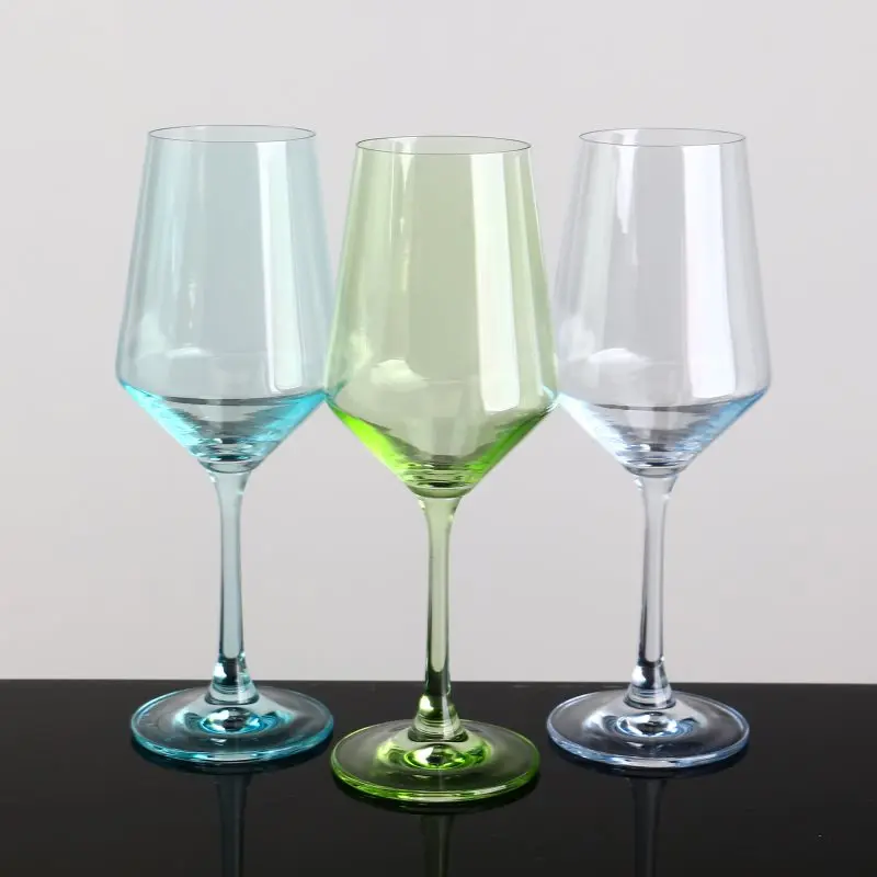 luxury wedding lead free glassware clear crystal goblet glass colored stem red wine glasses set of 6