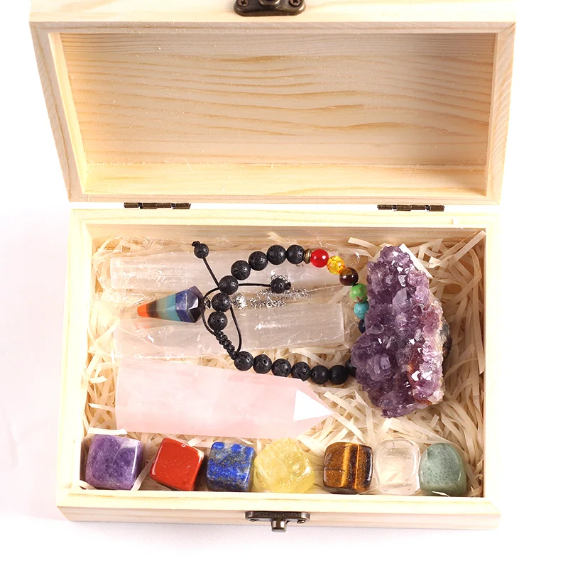 Hot sale high quality crystal seven chakras set box crystal meditation for healing