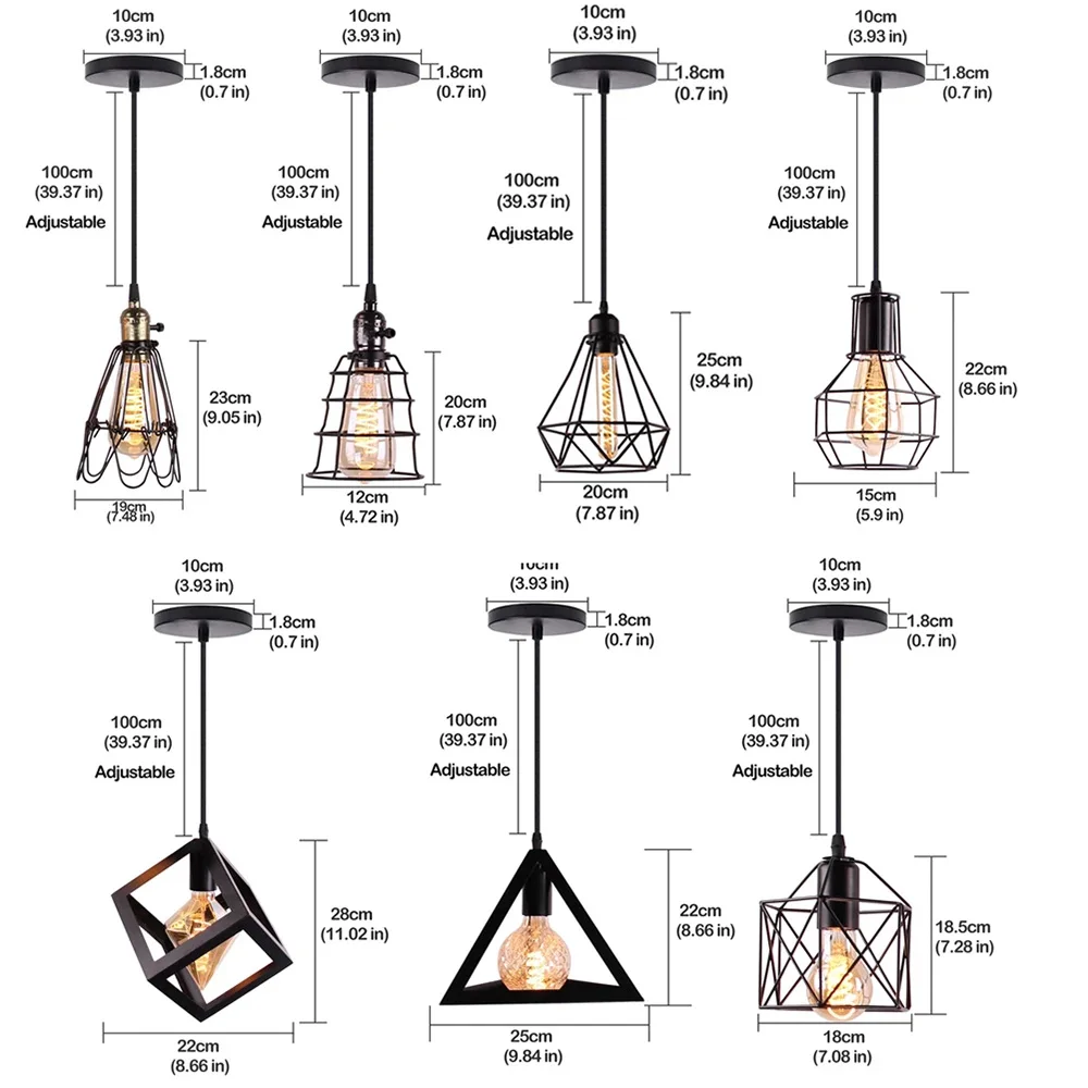 Retro Industrial Pendant Light Nordic Black Metal Cage Lighting Fixtures Iron Loft Cage Kitchen Vintage Adjustable Hanging Lamps