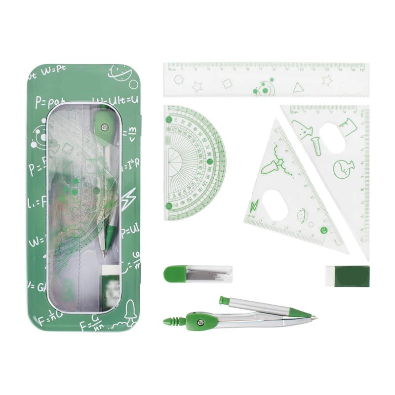 Office school supplies multifunctional geometric ruler kits easer drawing compass ruler set for kids students with storage box