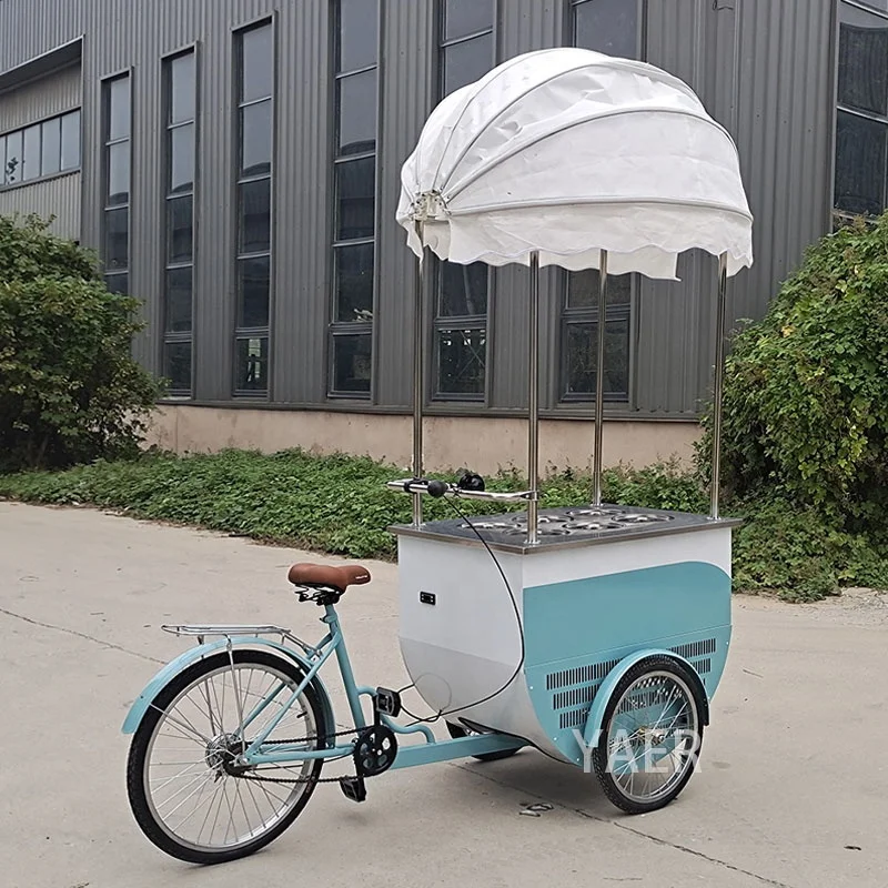Cycle Ice Cream Cart and Gelato Bike with Freezer, Ice Cream Cycle Fashionable Hand Carts for Selling Fruit Juice on The Street