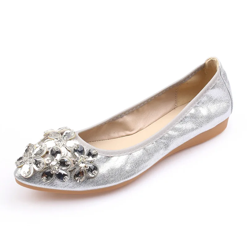 New Four Seasons Single Shoes Fashion Pointed Diamond Shoes Large Size doll shoes for women flat