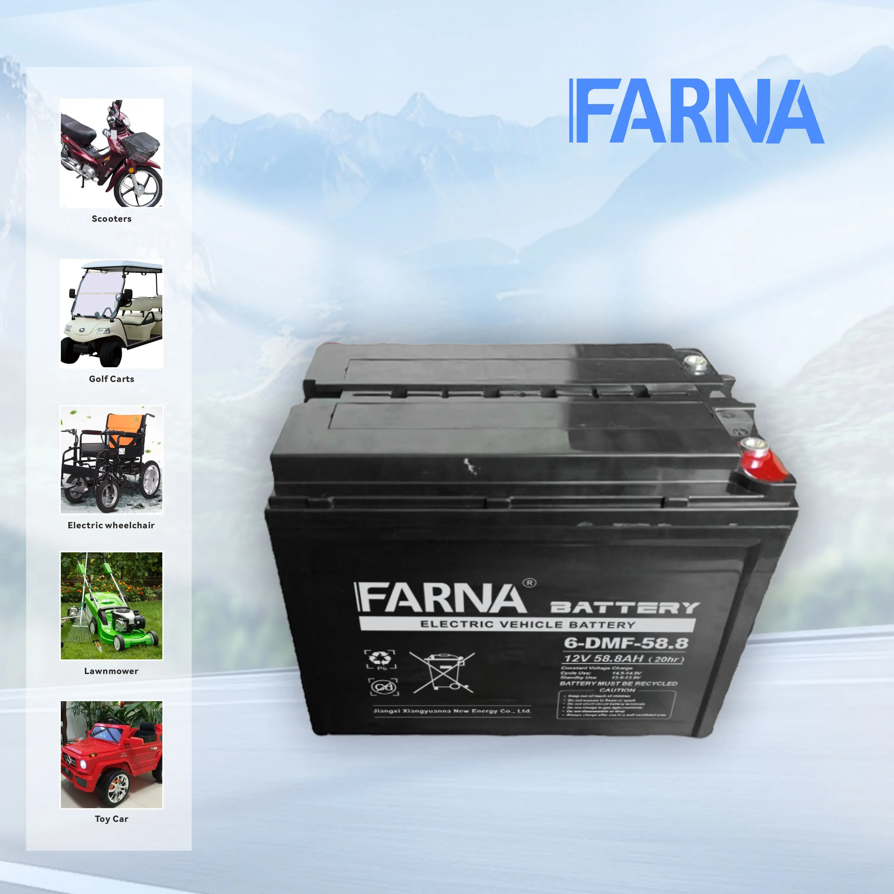 New Material 6-DMF-58.8 Lead Acid Battery 12V 58.8ah Free Maintenance for Lighting Boats Consumer Electronics Electric Bicycles
