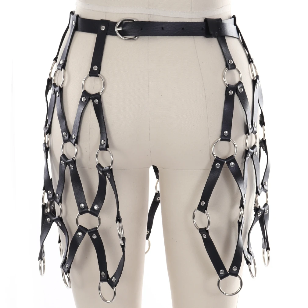 Personality Design Woman Sexy Leather Iron Circle Net Fashion Hot Harness Skirt Bar Night Club Carnival Hot Girl Wear