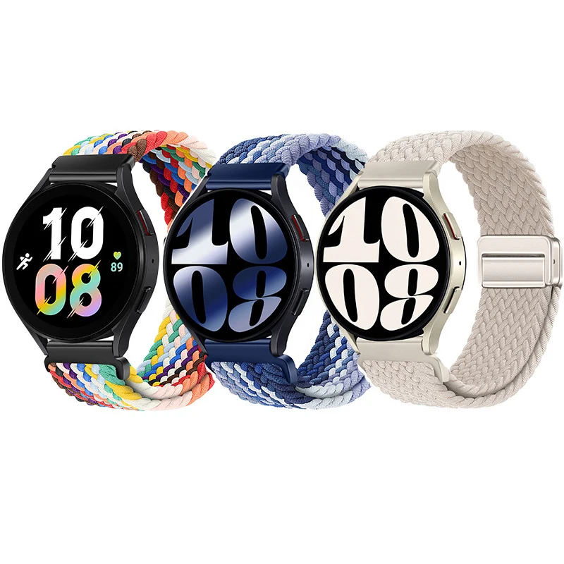 18mm/20mm/22mm Magnetic Nylon Braided Loop Strap For Samsung Galaxy Watch 6/5/4 Classic Elastic Bracelet 42mm 46mm Band Women