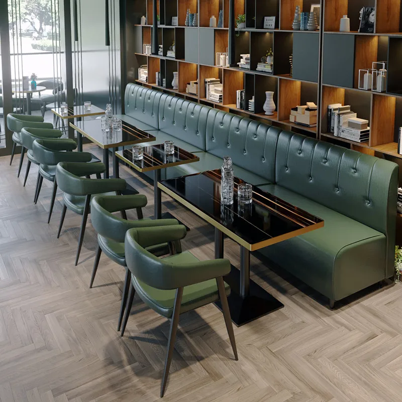 Luxury restaurant furniture sofa set black marble dining table and chairs booth seating for club cafe pub bar