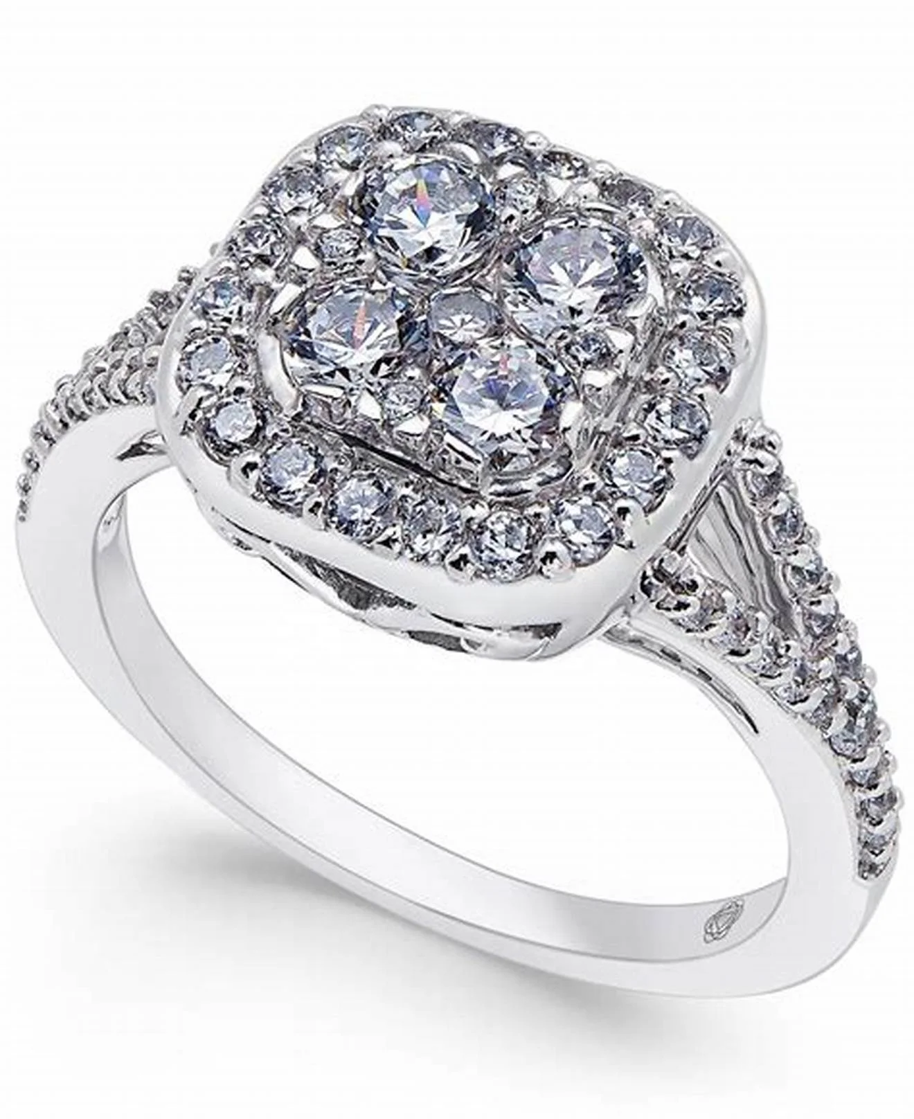 Two Rows Halo Cushion Cut Moissanite Wedding Rings Set 925 Sterling Silver Jewelry Set For Woman