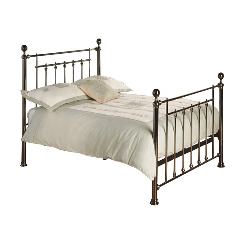 Queen size golden finish bedroom double size furniture adult metal bed