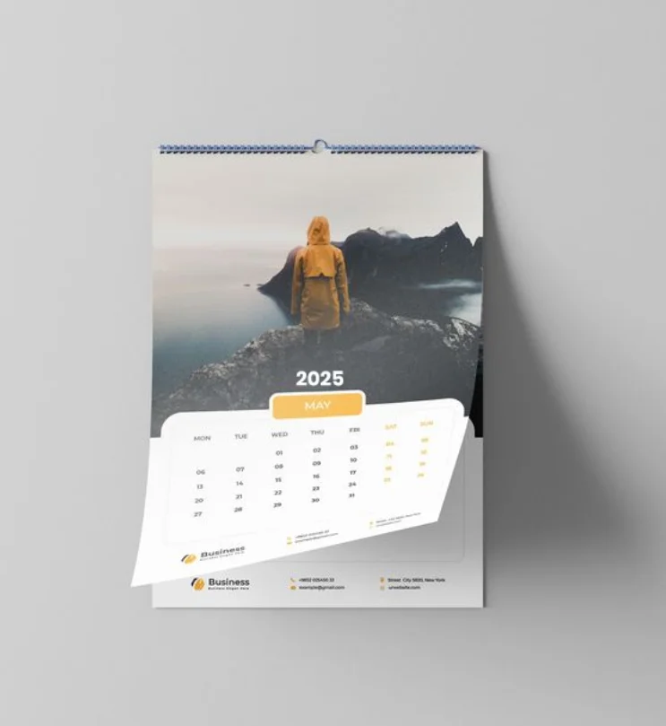 2024/2025 Custom A4 Desktop Wall Calendar Cardboard Offset Paper with Hot Stamping Poster Printing Packaged in Carton