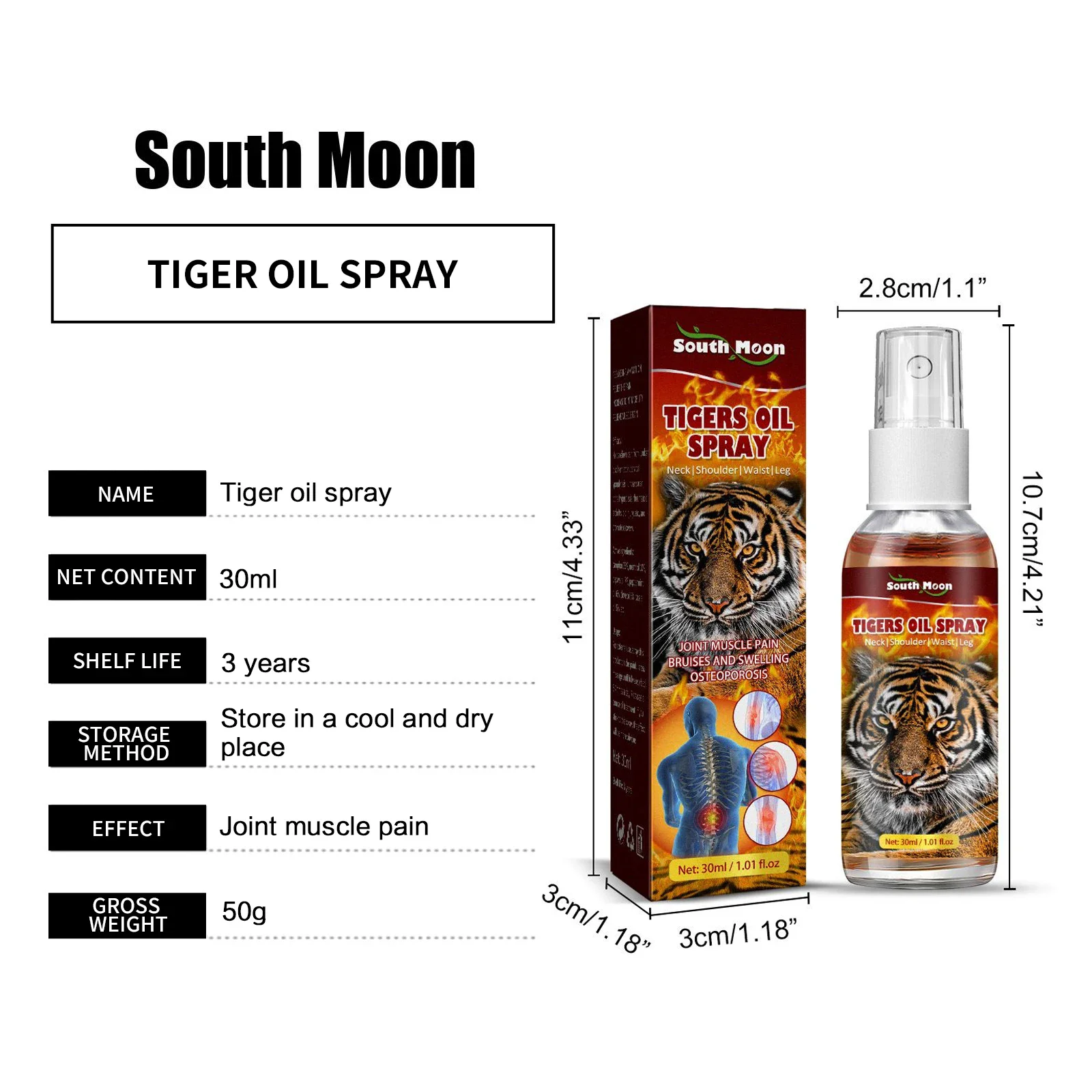 South Moon Tiger Oil Spray Rheumatic Arthritis Relief Muscle Pain Stasis Treatment Neuralgia Care Joint Neck Pain Massage Oil