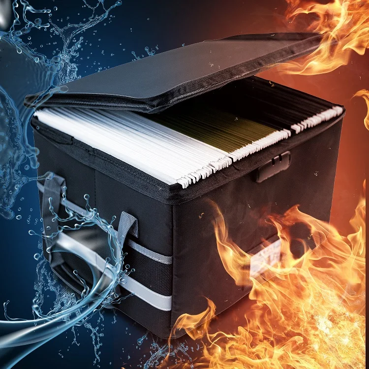 Office Large Capacity Waterproof Safe Case Zipper Lock Fireproof Document Bag for Valuables File Storage