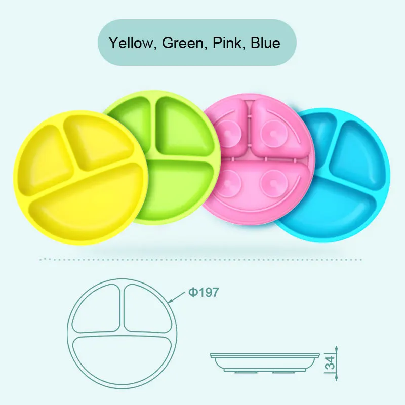 Wholesale Non-Slip BPA Free Suciton Silicone Toddler Plate Silicone divided Toddler Infant Baby Plate With Strong Suction Cups