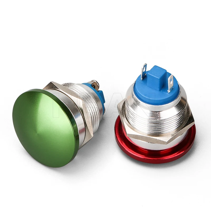 Pin terminal momentary metal waterproof mushroom head push button switches 19mm on off switch