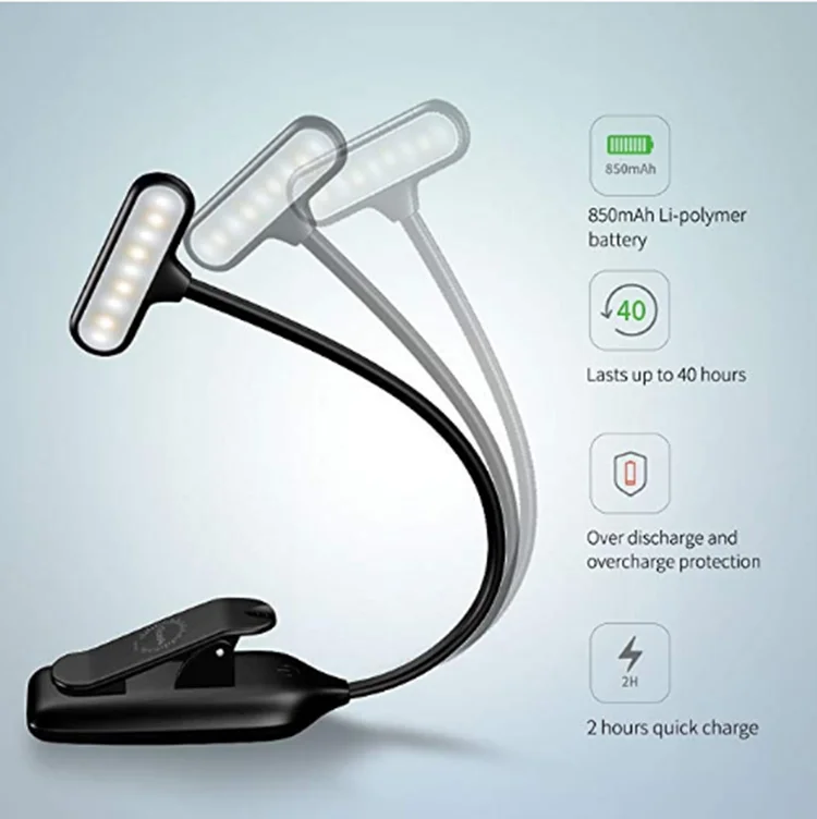 
Book Lamp Rechargeable Foldable USB LED Foldable White Light Body Item Battery Warm light clip on reading light 