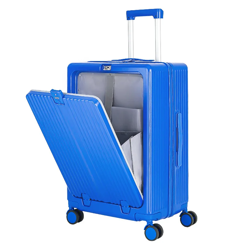 2023 Popular New Design Multifunctional travel suitcase customized color choose carry on luggage with side hook and USB charging