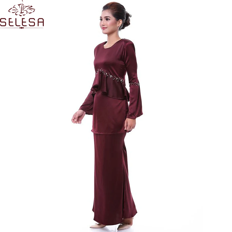 Latest Fashion Baju Kurung In Malaysia Style Sarees Long Sleeve Islamic Clothing New Hot Sale Muslim Dresses