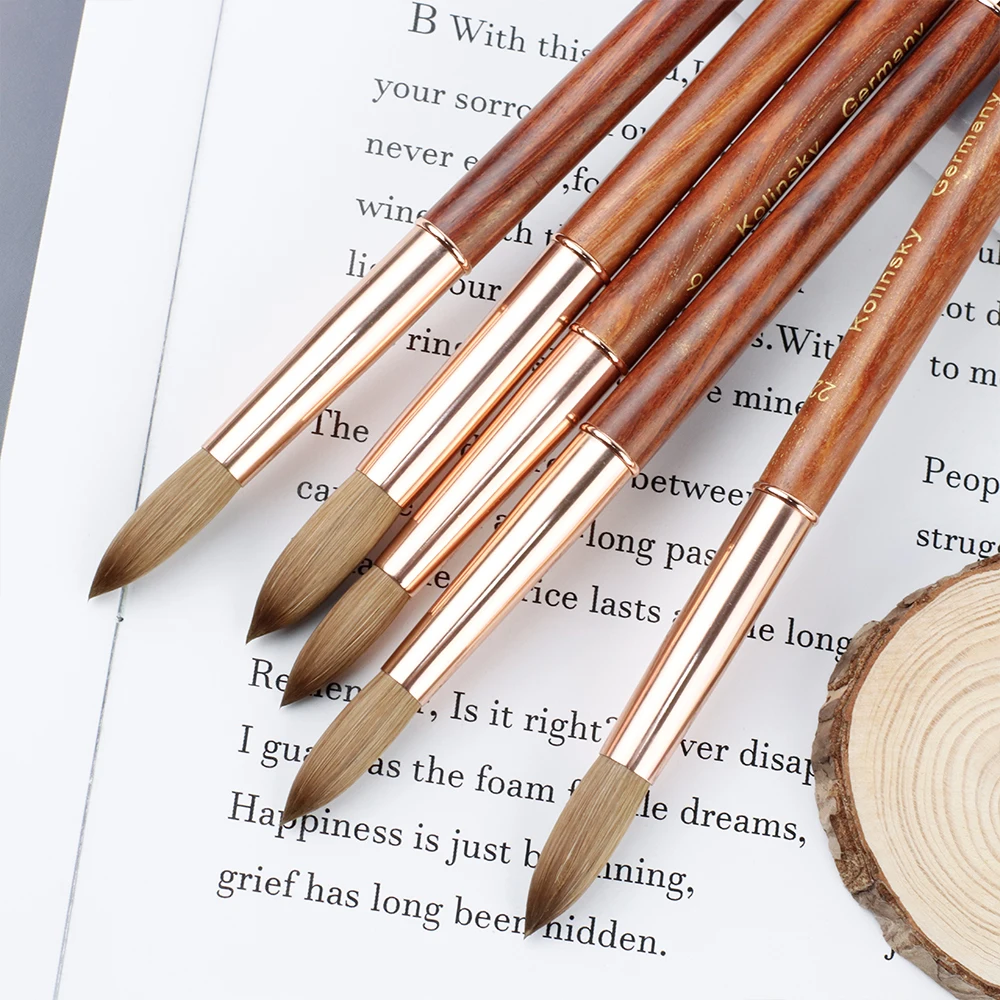 Germany custom soft thick wholesale design personalized wooden pure 100% kolinsky acrylic art nail brush