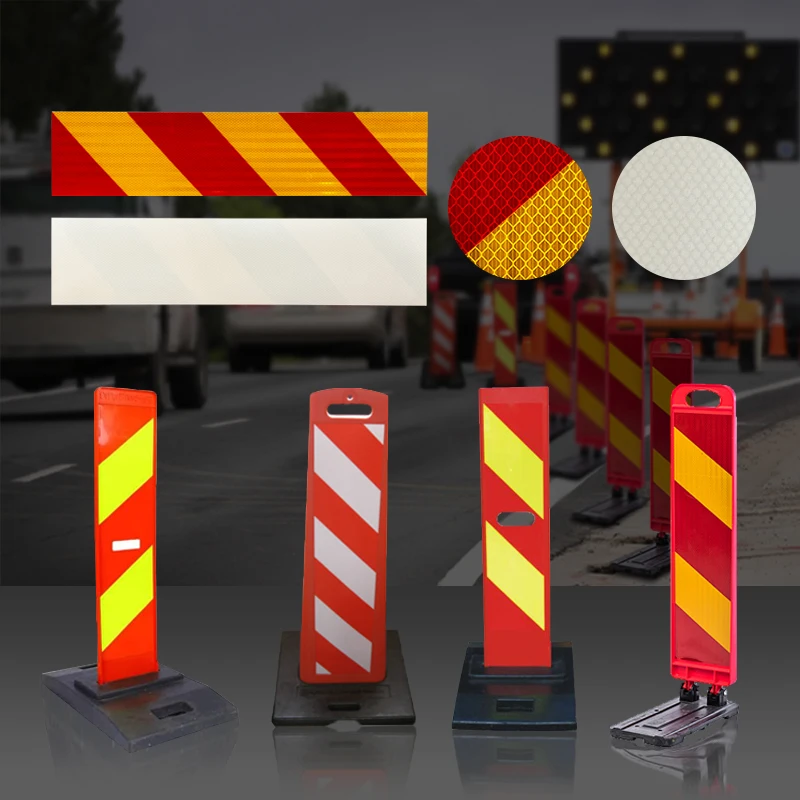 Red and Yellow Striped Caution Road Sign