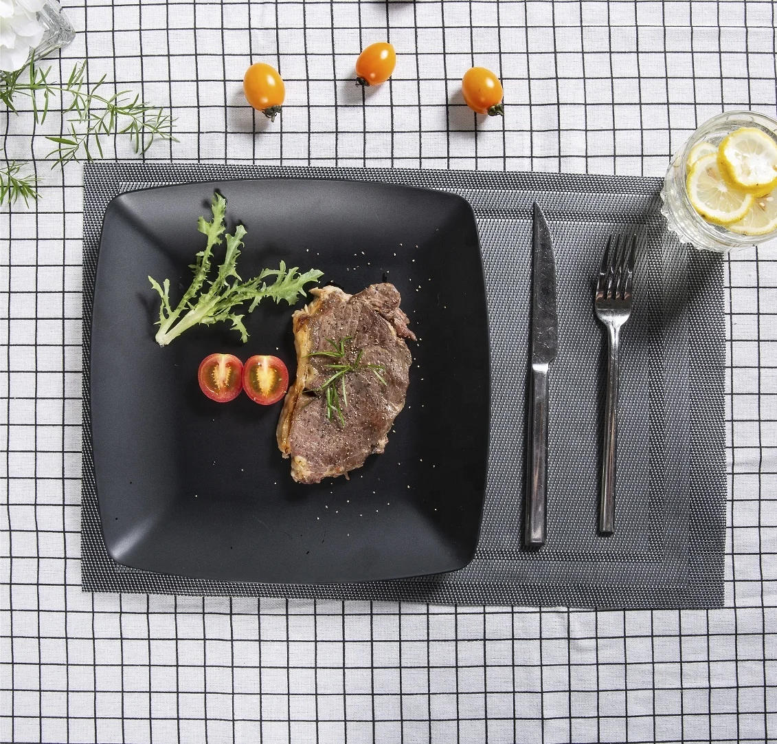 Wholesale Restaurant Square Black Japan Sushi Outdoor Food Grade Melamine Dinnerware Set Plates And Bowls Set For 4