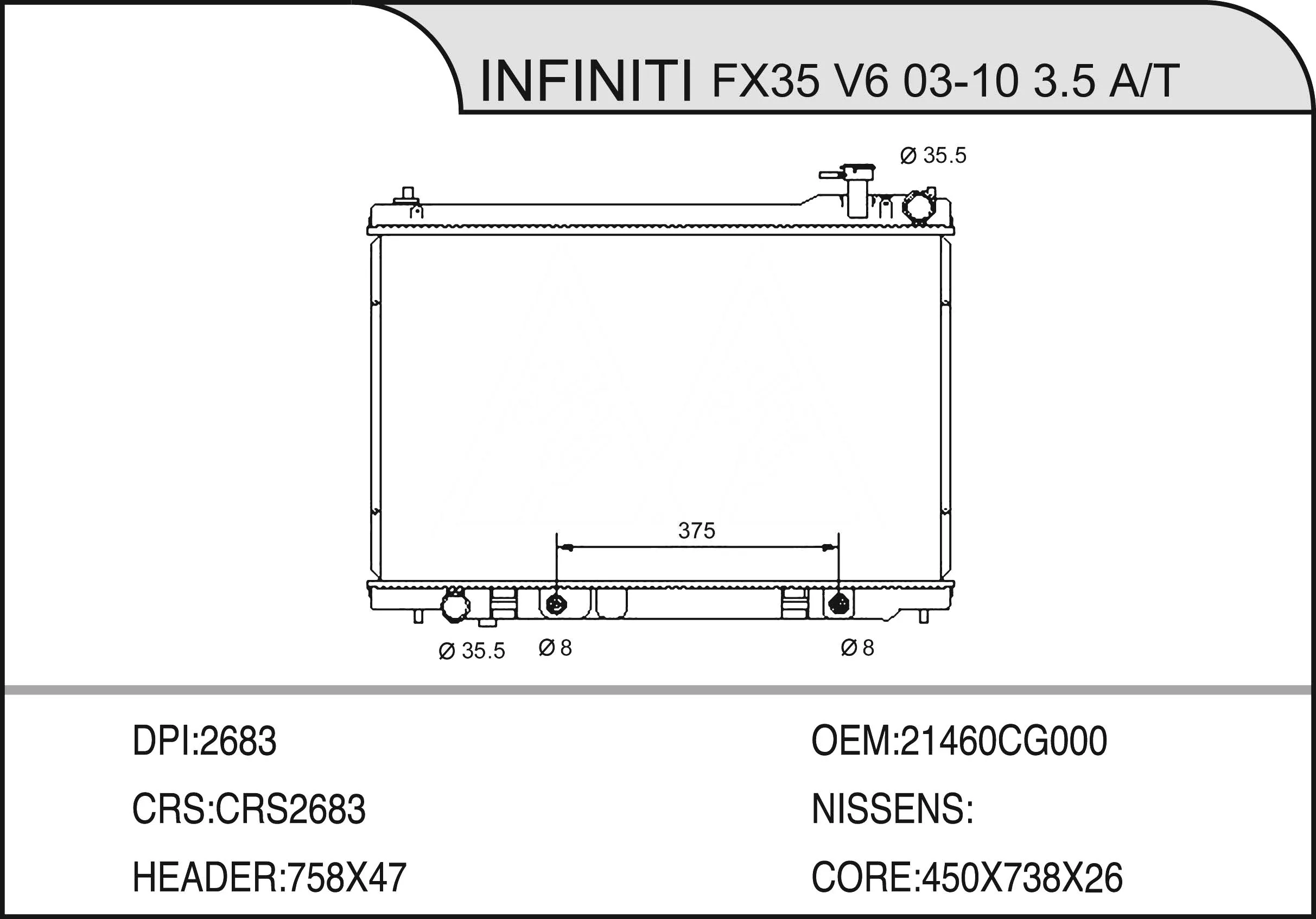 Competitive Prices Manufacture OE NO 21460CG000 Auto Parts Car Radiator For INFINITI FX35 V6 03-10 3.5 A/T