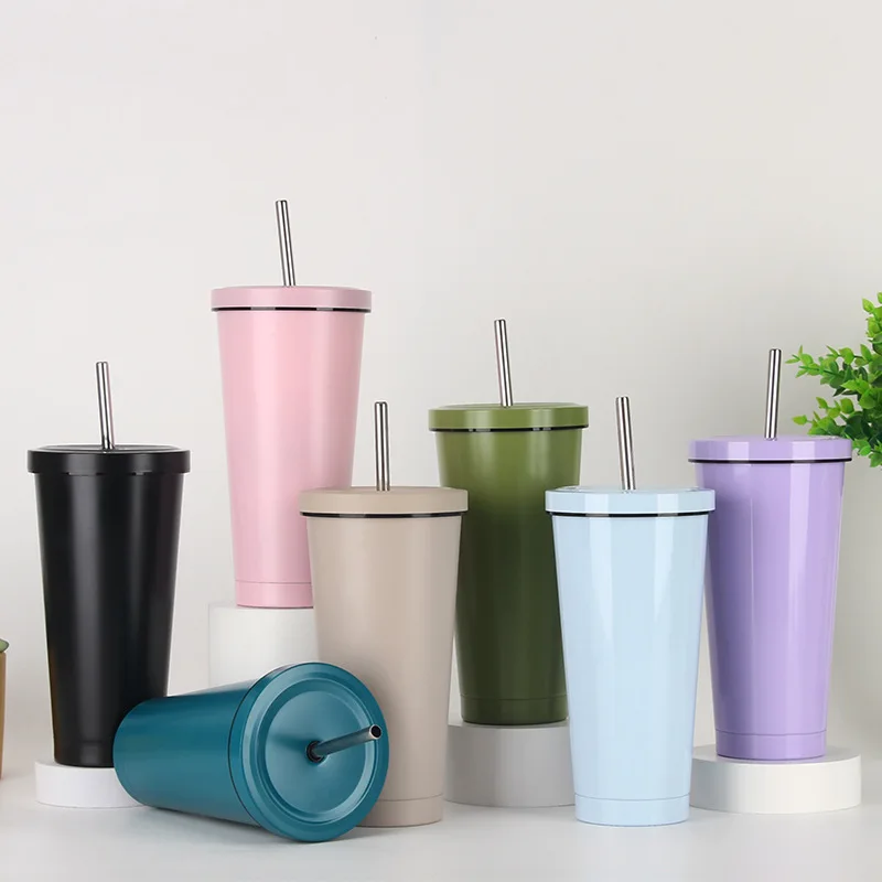 304 stainless steel vacuum insulated cup large capacity cold insulation straw cup Portable Double-Wall Glass Mugs