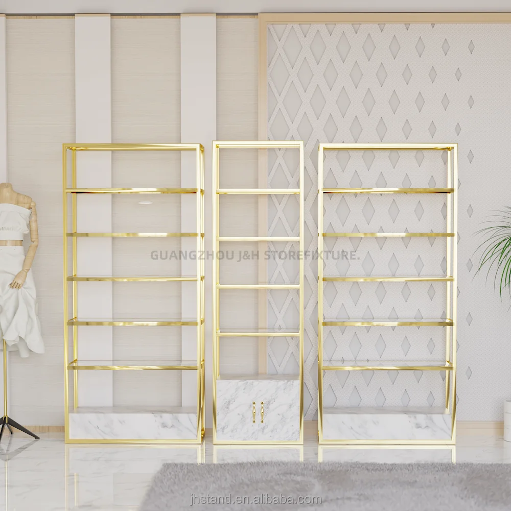 cosmetic store stainless steel display shelves shoes shop bag boutique store racks shelf display with cabinet factory wholesale