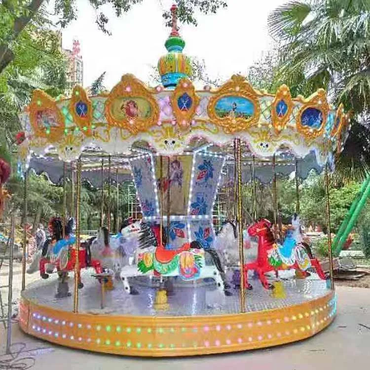 Factory Direct Sales Amusement Park Rides Entertainment Bottom Drive 16P Fiberglass Carousel Rides for Kids