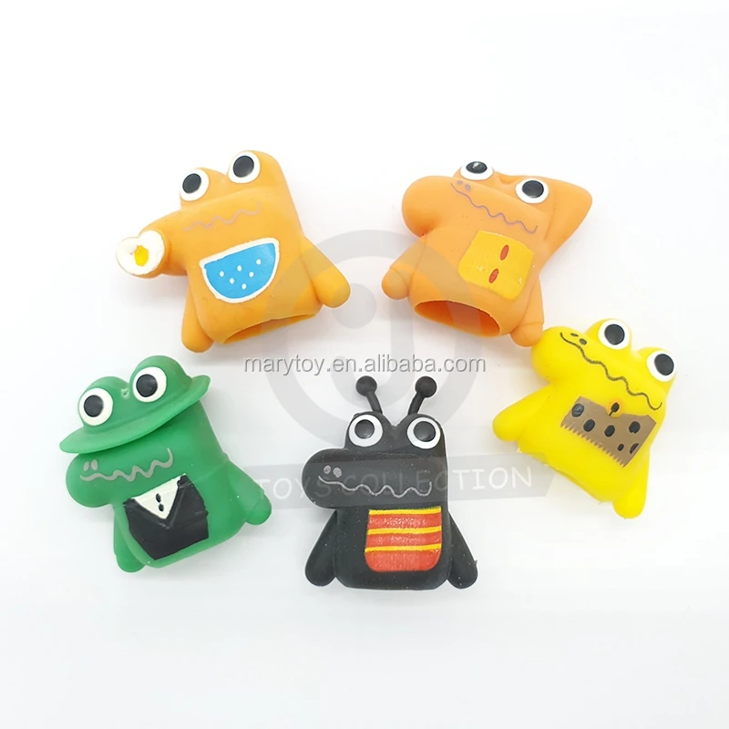 Wholesale Rubber TPR Finger Puppet Plastic Animal Hand Puppets Toys Girl Toy Cute Frog Shape  For Kids Vending Capsules